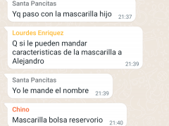Captura de pantalla de mensaje del grupo de WhatsApp “Hospital Kike”: máscara. Imagen: Nordi Verónica del Rocío Enríquez Flores.