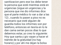 Captura de pantalla de mensaje del grupo de WhatsApp “Hospital Kike”: trámite de gratuidad. Imagen: Nordi Verónica del Rocío Enríquez Flores.