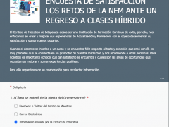 Encuesta de satisfacción Conversatorio “Los retos de la Nueva Escuela Mexicana ante un regreso a clases híbrido”. Imagen: Yazmin de la Cruz Bustos. 