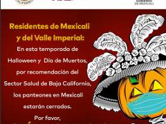 Flyer sobre cierre de  panteones durante Día de Muertos y Halloween por el COVID-19.