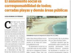 Captura de pantalla de nota periodística respecto al aislamiento social en Los Cabos.