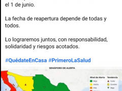 Publicación en Facebook del gobernador de BCS anunciando la postergación de la reapertura hotelera en Los Cabos, por aumento de casos de COVID-19.