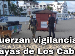 Imagen de operativo en playas de Los Cabos, con la finalidad de vigilar aforo en las playas y horario permitido.
