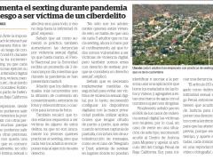 Noticia respecto al incremento del sexting durante pandemia.