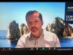 Imagen de Facebook mostrando a Rodrigo Esponda en entrevista virtual sobre la Estrategia para la Recuperación Turística de Los Cabos por parte de FITURCA.