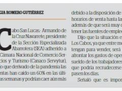Captura de pantalla nota del periódico Tribuna de Los Cabos respecto a la situación particular de abarroteros en crisis económica por la pandemia