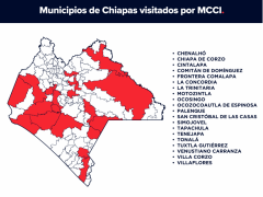 Mapa: Municipios de CHiapas visitados por MCCCI. Mexicanos contra la Corrupción.