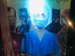 Mural que agradece la heroica labor del personal médico, metro Morelos.