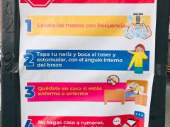 Cartel con cuatro recomendaciones para evitar la propagación del Coronavirus. Fotografía: Juan Daniel Álvarez Hernández