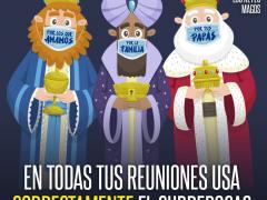 Póster digital de los Reyes Magos, usando cubrebocas, Campaña del Consejo de la Comunicación.