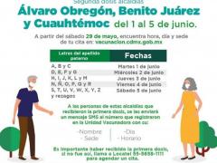 Programa Nacional de Vacunación contra COVID-19 para personas adultas mayores de 60 y más, alcaldías Álvaro Obregón, Benito Juárez y Cuauhtémoc.