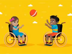 Niña y niño con discapacidad juegan. Ilustración: Zonadocs.