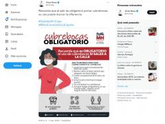 Twitter para difundir uso de cubrebocas. Tweet Víctor Romo.