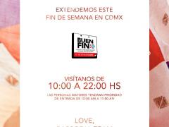 Flyer digital de Rapsodia con horarios de tiendas físicas en la Ciudad de México.