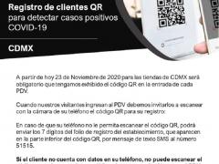 Imagen informativa que explica la importancia de pedir a los clientes registrar asistencia a través del código QR. Grupo AXO.