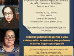Flyer digital solicitando ayuda económica o en especie para comerciantes de la ENAH, CdMx.
