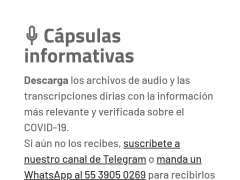 Verificovid.mx, cápsulas informativas, dónde se puede realizar descarga de archivos de audio y transcripciones diarias, con la información más relevante y verificada sobre el COVID-19