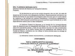 Oficio se requiere disponga entrega de vales de fin de año, Sindicato Nacional de Trabajadores del Sistema de Transporte Colectivo.