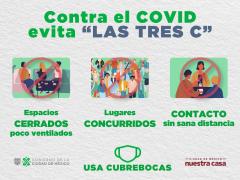 Cartel Contra el COVID evita las tres C.