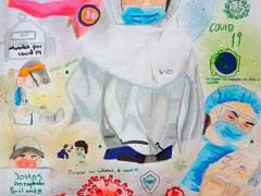 Dibujo que honra el trabajo realizado por el personal sanitario durante el aislamiento social, Gaceta UNAM.