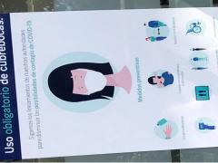 Infografía “Uso obligatorio de cubrebocas”, BBVA Bancomer, Av. División del Norte #1200, colonia Letrán Valle, Ciudad de México. Fotografía: Gloria Elisa Melgarejo García. 