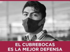 Cartel digital Contra el COVID-19, el cubrebocas es la mejor defensa. Gobierno de la Ciudad de México.
