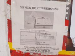 Letrero Venta de cubrebocas, Villa Olimpica, CdMx. Fotografía: Amanda Isabel Rivera Omaña.