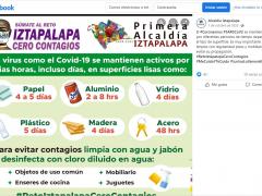 Publicación de dartel digital con recomendaciones para la limpieza de objetos de uso común, juguetes, etc. Facebook Alcaldía Iztapalapa.