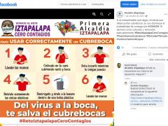Publicación Campaña Reto Cero Contagios de la Alcaldía Iztapalapa, Ciudad de México. Uso correcto de cubrebocas.
