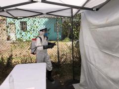 Fotografía sobre las brigadas de sanitización realizadas en la Colonia Insurgentes y Desarrollo Quetzalcóatl en Iztapalapa.