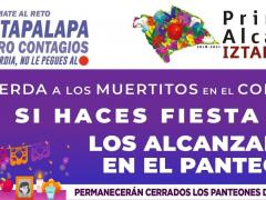 Flyer Permanecerán cerrados los panteones de Iztapalapa. Facebook Alcaldía Iztapalapa.