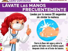 Flyer Lávate las manos frecuentemente. Facebook Alcaldía Iztapalapa.