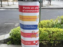 Cartel con la leyenda “Ponle un alto al coronavirus”. Fotografía: Stephanie Romero Faz