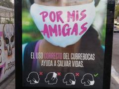 Anuncio publicitario fomentando el uso de cubrebocas para prevenir contagios por COVID-19. Fotografía: Stephanie Romero Faz