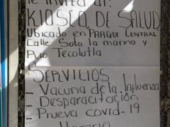 Anuncio que exhorta a la población a realizarse pruebas rápidas de COVID-19 de forma segura y gratuita en los kioscos de la salud instalados en Iztapalapa. Fotografía: Stephanie Romero Faz.