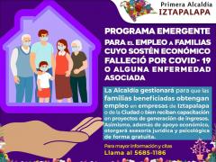 Anuncio Programa emergente para el empleo a familias cuyo sostén económico falleció por COVID-19. Facebook: Alcaldía Iztapalapa