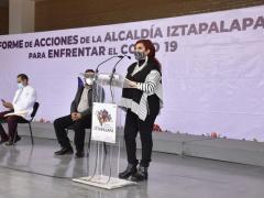 Alcaldesa durante presentación de informe sobre acciones frente al COVID-19. Fotografía: Facebook Alcaldía Iztapalapa.