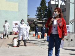 La Alcaldesa Clara Brugada presenta Brigada de sanitización que trabajará en el Desarrollo Urbano Quetzalcóatl.