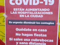 Aviso de "Alerta por COVID-19",  Avenida Constitución de Apatzingán, CdMx. Fotografía: Stephanie Romero Faz