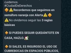 Mensaje por WhatsApp informa que Tlatelolco ingresa como colonia de alto riesgo por  COVID-19.