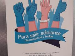 Cartel "Para salir adelante. Necesitamos a todos", agradeciendo el cuidado del personal de salud. Fotografía: David Alonso Vargas Melgarejo