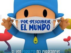 Cartel con "Pocoyo" El uso correcto del cubrebocas ayuda a salvar vida. Consejo de la Comunicación.