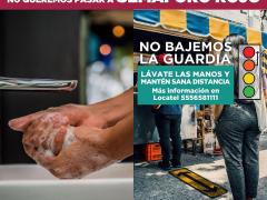 Cartel ¡Alerta¡ No queremos pasar a semáforo rojo. Alcaldía Cuahtémoc.