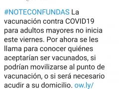 Bienestar informa sobre vacuna COVID-19 para adultos mayores. Twitter Bienestar.