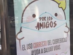 Cartel de Molang "Por los amigos. El uso correcto del cubrebocas ayuda a salvar vidas", San Simón Tolnahuac, Ciudad de México. Fotografía: David Alonso Vargas Melgarejo