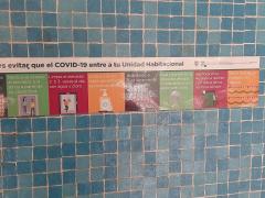 Infografía: Tú puedes evitar que el COVID-19 entre a tu Unidad Habitacional, colocada en el Edificio Presidente Juárez. Fotografía: David Alonso Vargas Melgarejo.