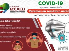 Infografía "COVID-19 La prevención continúa. Estamos en semáforo naranja. Ayuntamiento de Cuautitlán Izcalli.