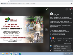 Publicación sobre el Programa Temporal de Empleo. Facebook Ayuntamiento de Cuautitlán Izcalli.