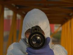 Expresión artística con medidas de seguridad ante el contexto se enfrenta actualmente. Fotografía: Jair Gabriel Juárez Vela.