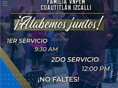 Anuncio de reunión de la iglesia cristiana VNPEM de Cuautitlán Izcalli.